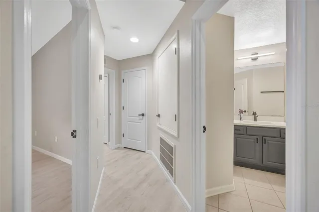 a view of a room with racks on the wall