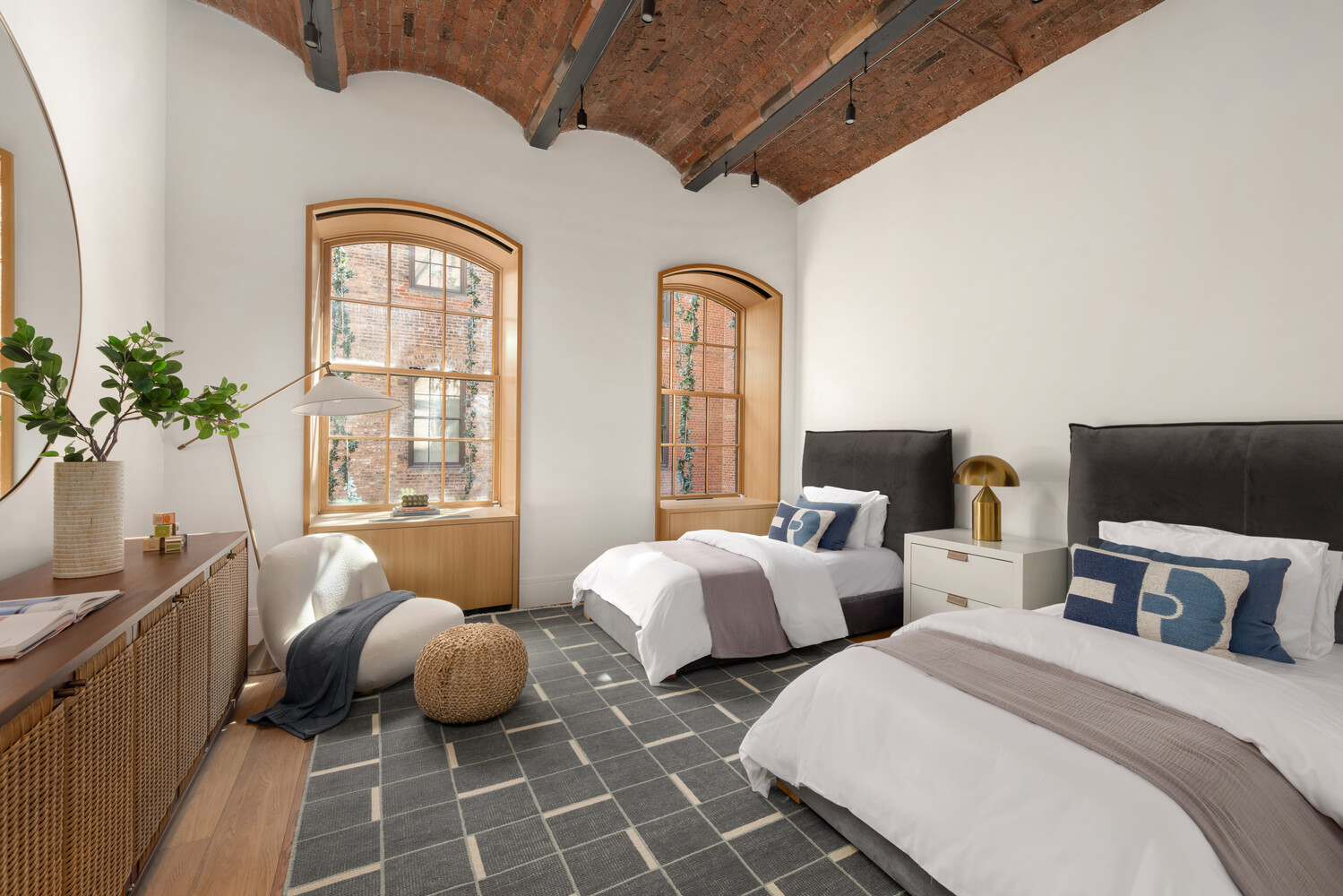 36 Bleecker Street, Unit 5A Manhattan, NY 10012 - Photo 32 of 39 a bedroom with two beds and potted plant with two window