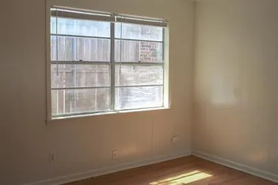 a view of a small space with a window