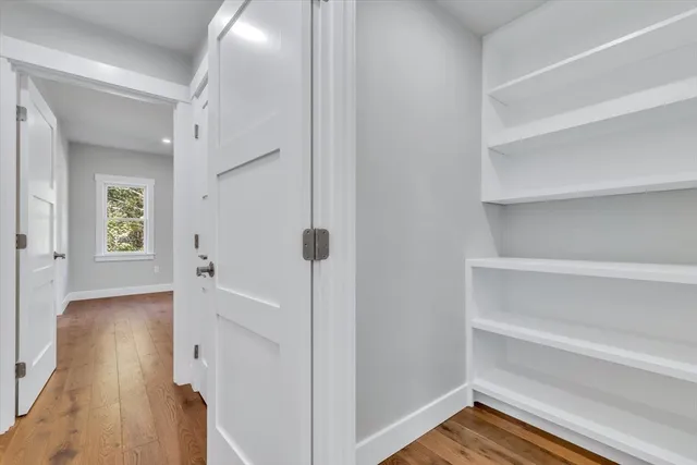 a view of an empty walk in closet