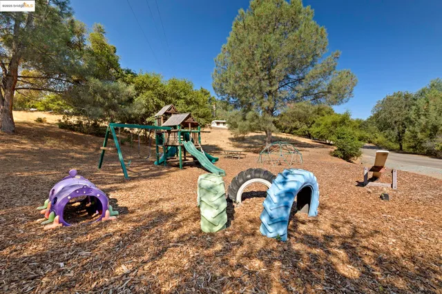 a view of a backyard with table and chairs
