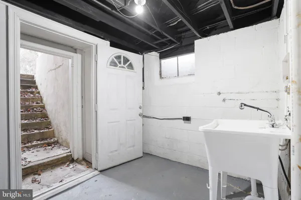 a view of a storage and utility room with stairs