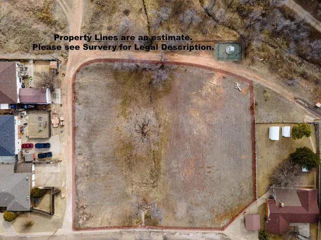 a view of a dry yard with trees