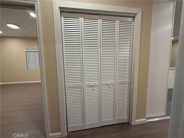 a view of a room that has a window in it