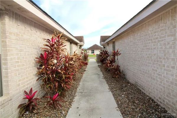 a couple of flower plants sitting in front of door