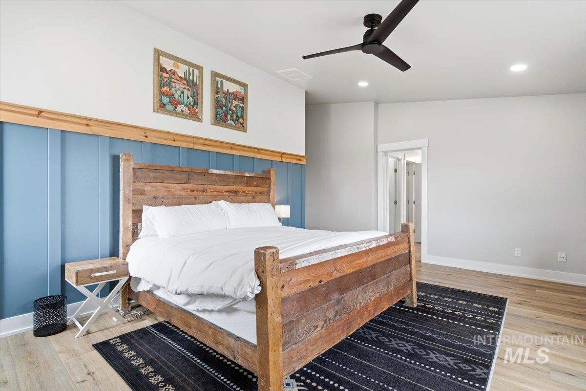 1282 Cimarron Court Middleton, ID 83644 - Photo 23 of 44 Bedroom featuring light wood finished floors, ceiling fan, and recessed lighting