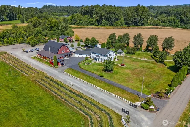 a view of a lake with a yard