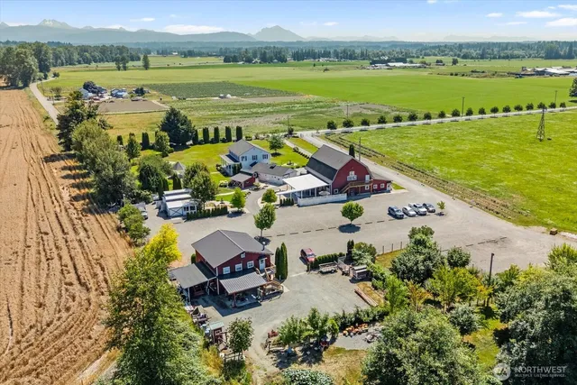 an aerial view of a house with a lake view