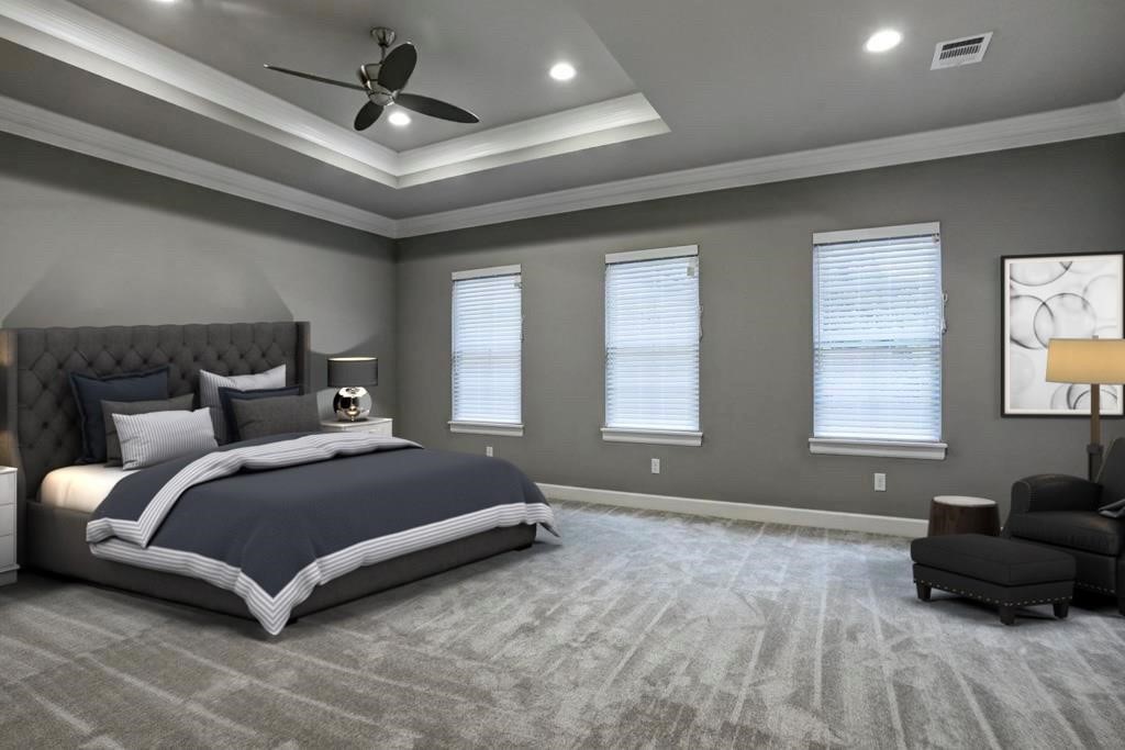 1522 Dunlavy Street, Unit B Houston, TX 77006 - Photo 10 of 16 a spacious bedroom with a bed a couch and a window