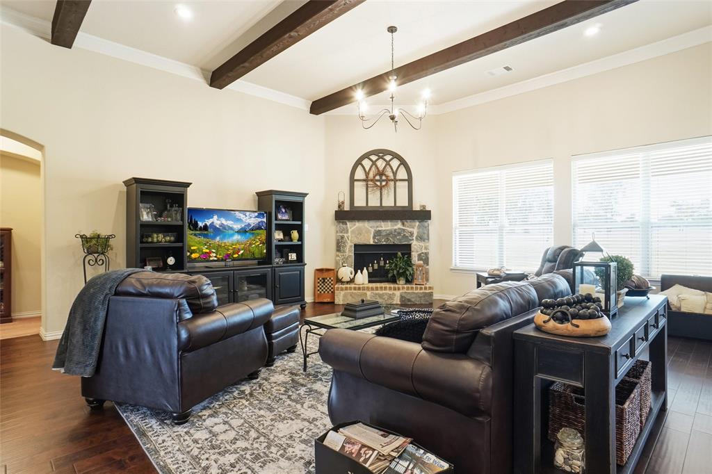 106 High Ridge Court Decatur, TX 76234 - Photo 5 of 19 a living room with furniture a fireplace and a flat screen tv