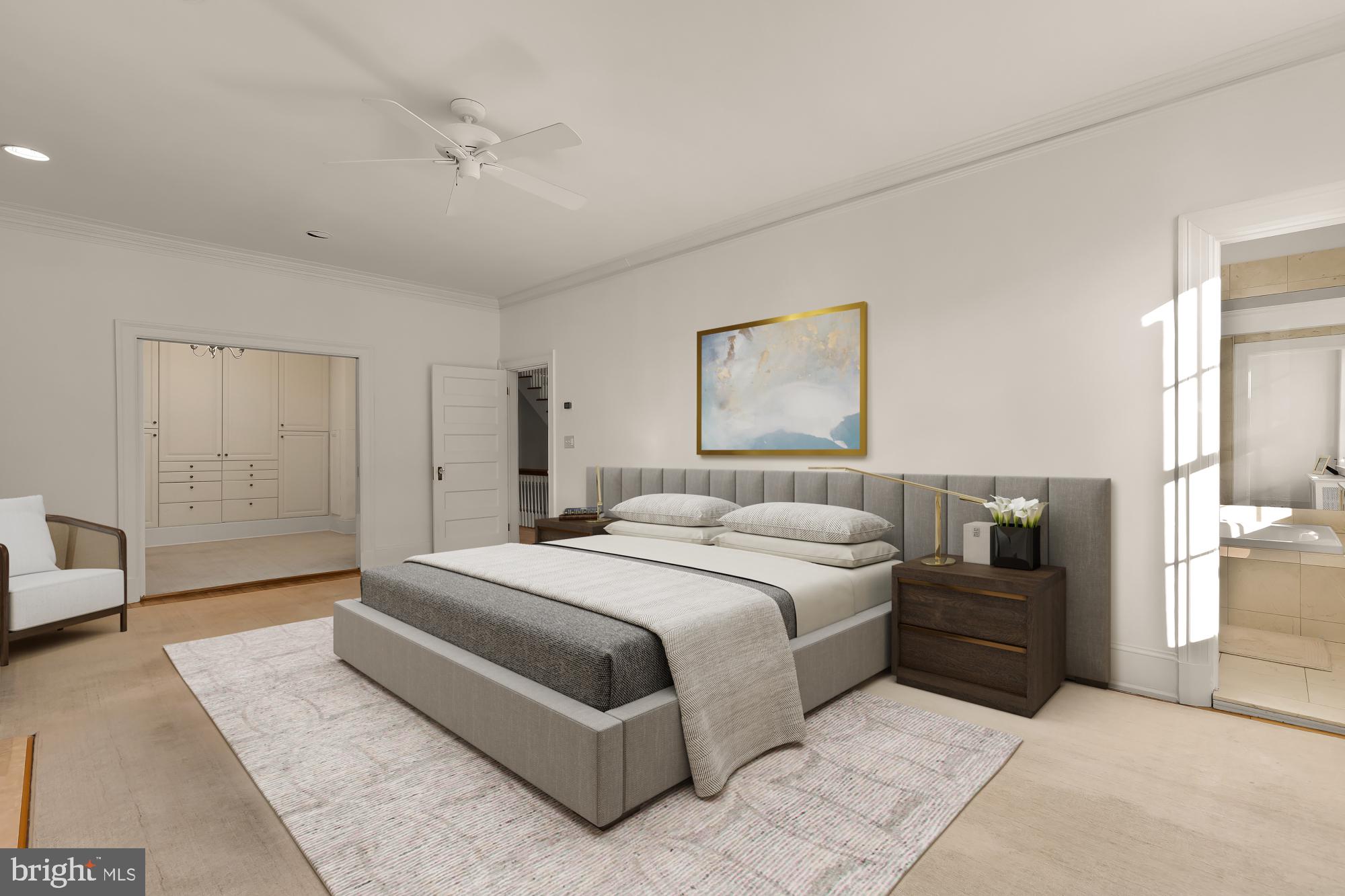 2137 R Street Northwest Washington, DC 20008 - Photo 25 of 41 a bedroom with a large bed and a chandelier