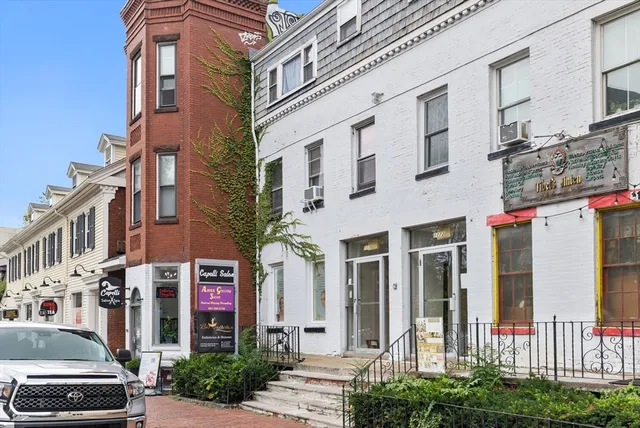 a front view of a building with street view