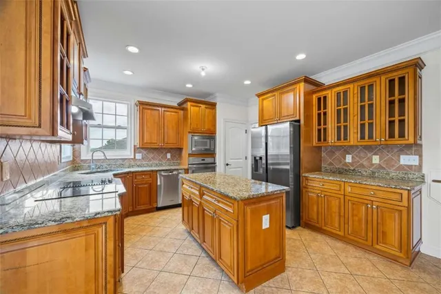 a view of a porch with a large trees