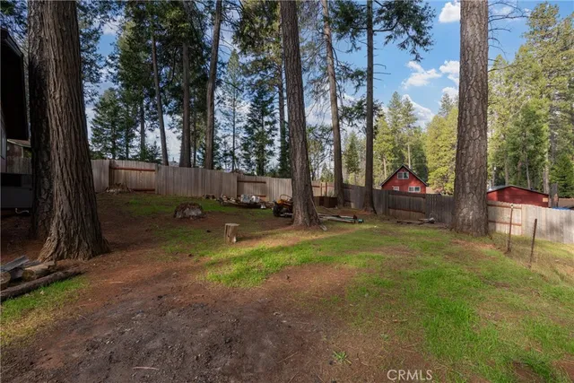a view of a playground with a tree