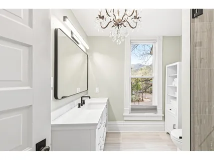 a bathroom with a shower and a toilet