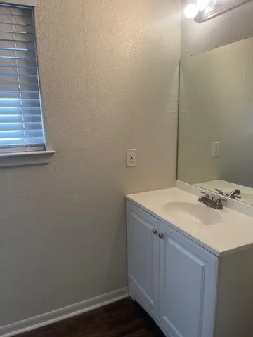 a bathroom with a sink and vanity