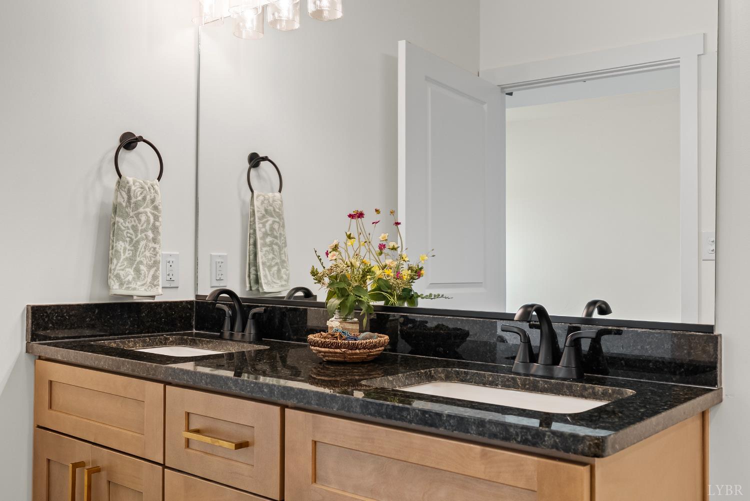 1 Kentmoor Farm Road Madison Heights, VA 24572 - Photo 24 of 38 a bathroom with a double vanity sink and a mirror