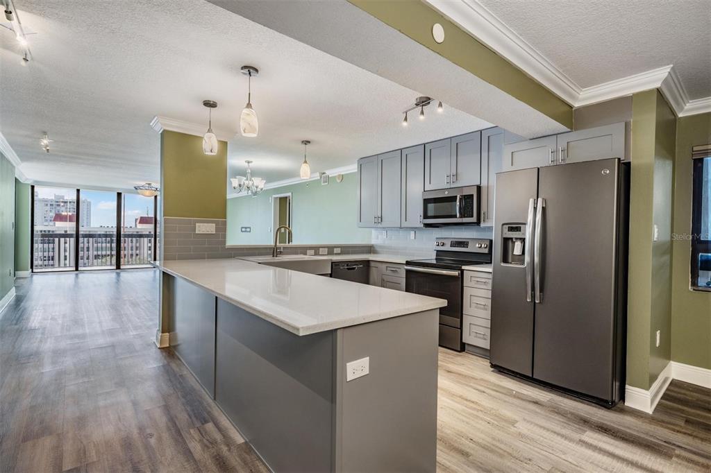 2413 Bayshore Boulevard, Unit 1004 Tampa, FL 33629 - Photo 7 of 36 a large kitchen with stainless steel appliances lots of counter space and wooden floor