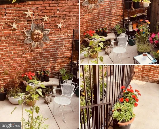 a view of a balcony with many potted plants