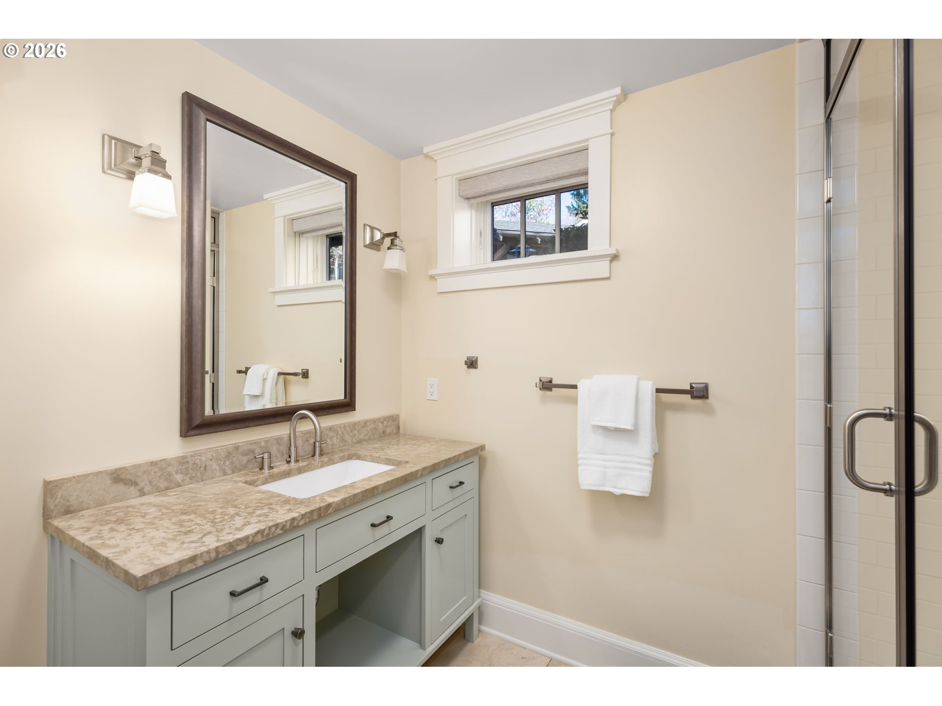 1030 Southeast 58th Place Portland, OR 97215 - Photo 35 of 48 a bathroom with a granite countertop sink mirror and a