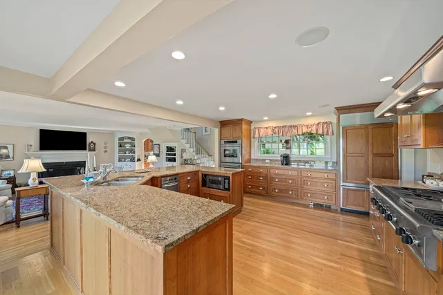 a living room with furniture potted plant and a large window