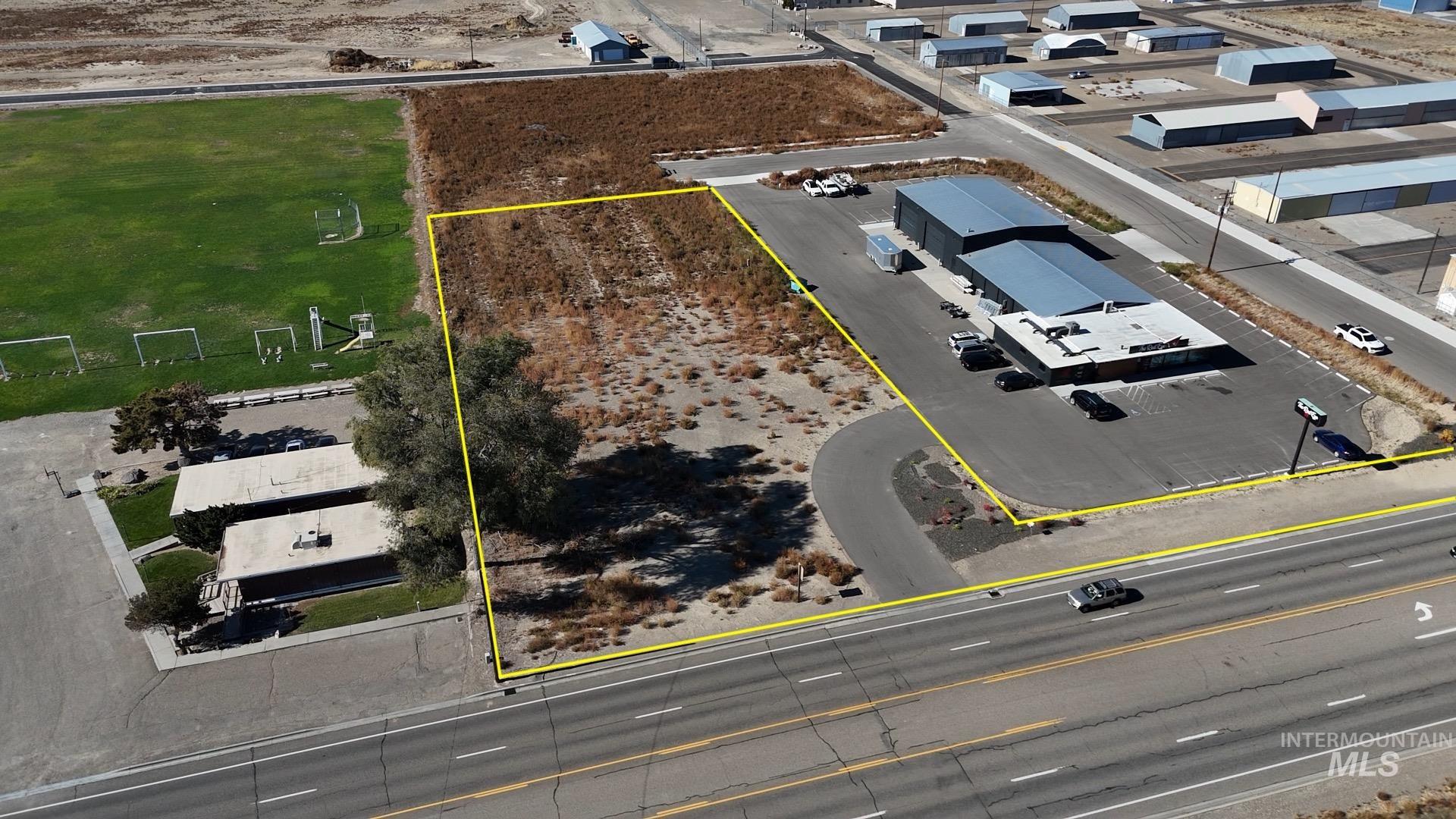Aerial view of property's location with property parcel outlined