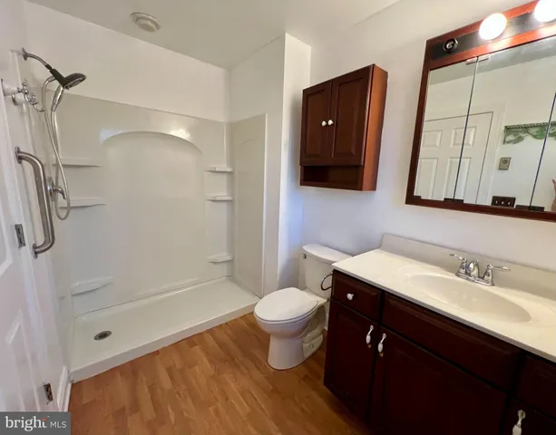 a bathroom with a sink a toilet and mirror