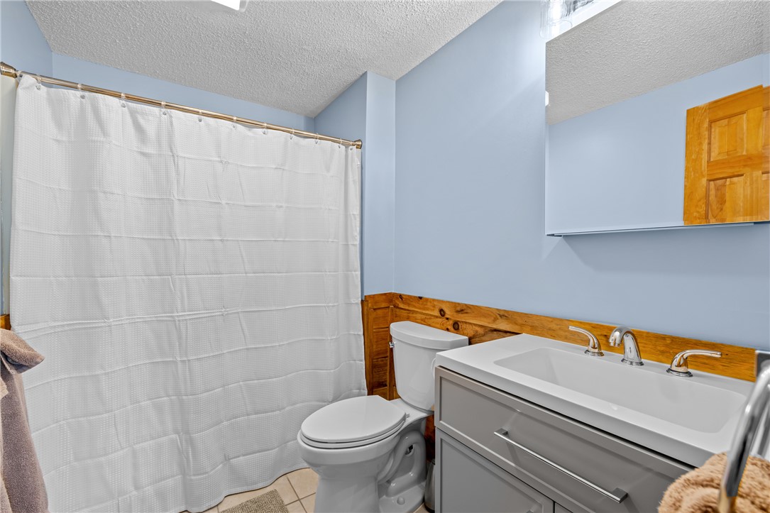 203 Little Lane Seneca, SC 29672 - Photo 31 of 48 This bathroom features a contemporary vanity and shower area, complemented by unique wood paneling.