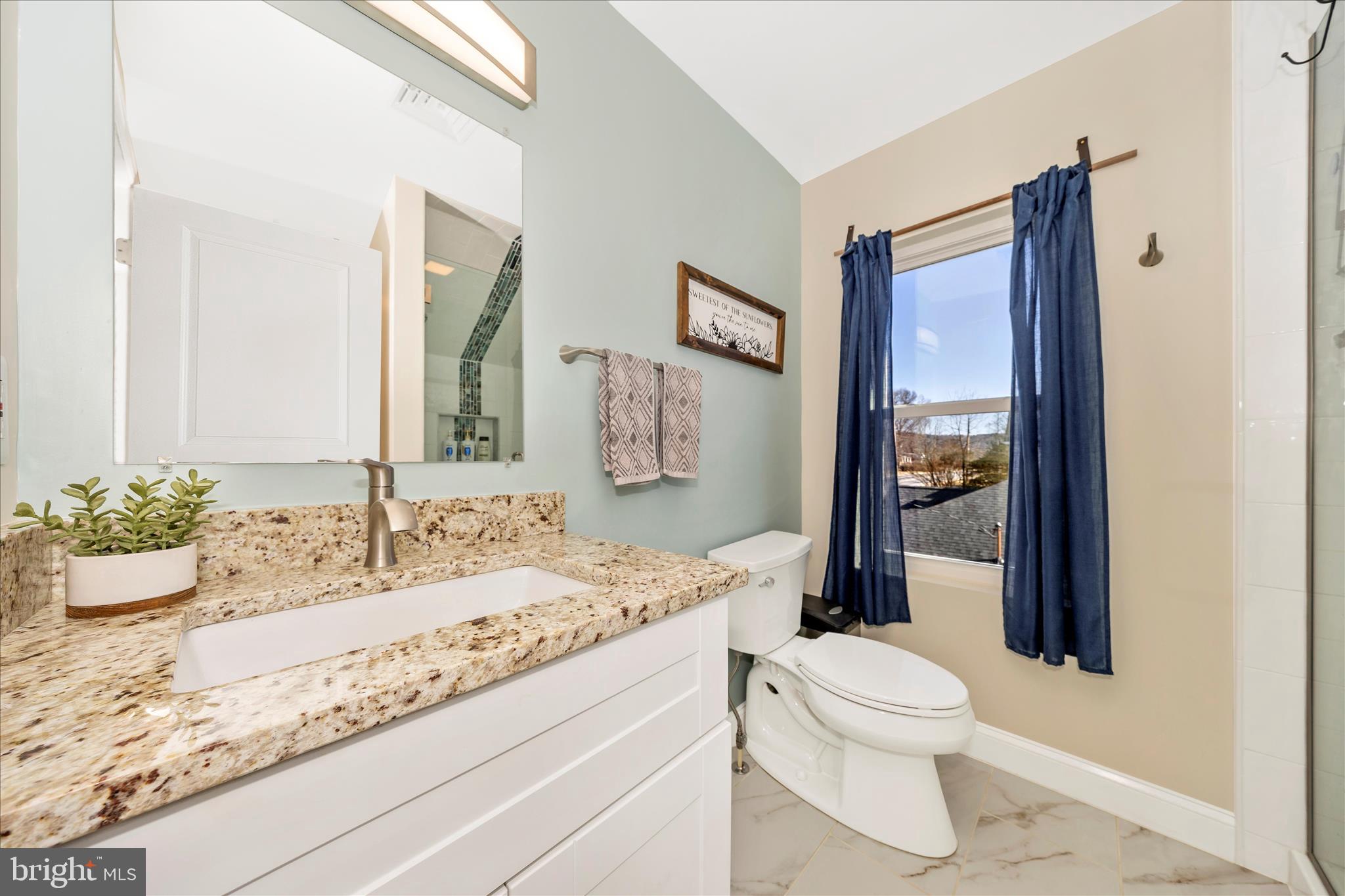 706 East Main Street Middletown, MD 21769 - Photo 36 of 63 a bathroom with a granite countertop sink mirror vanity and toilet