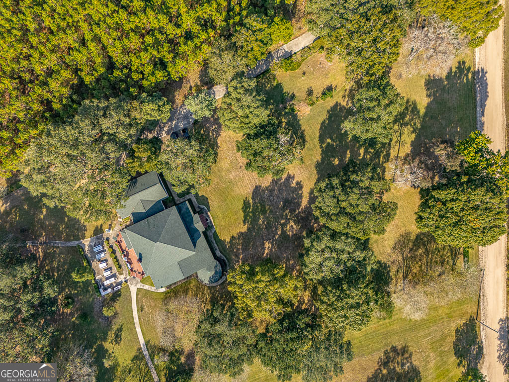 300 Elliott Road Waynesville, GA 31566 - Photo 72 of 89 a aerial view of a house with a yard and large trees