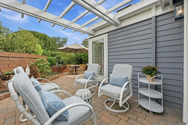 an aerial view of a house with a garden