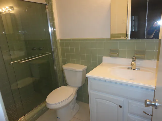 a bathroom with a sink a toilet and a mirror