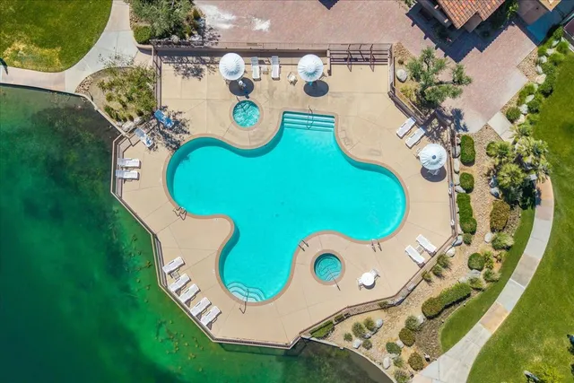 a view of a lake with a city