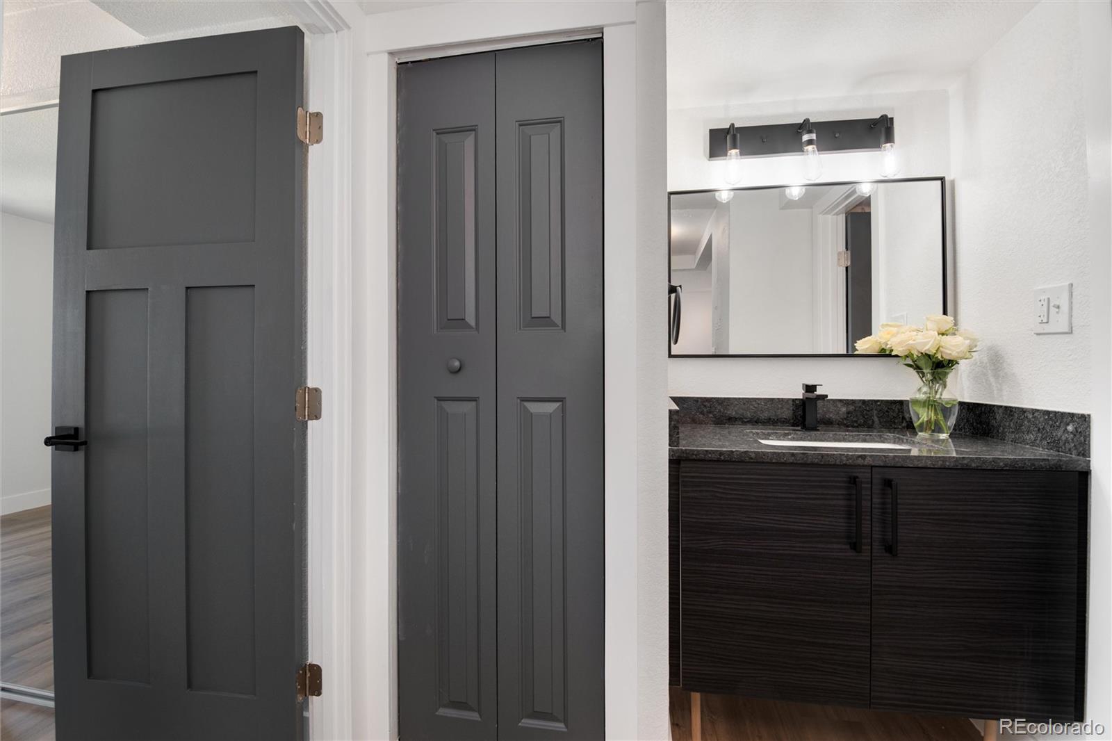 2 Adams Street, Unit 1504 Denver, CO 80206 - Photo 16 of 43 a bathroom with a sink and a mirror