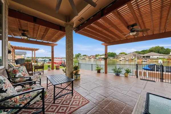an aerial view of a house with outdoor space