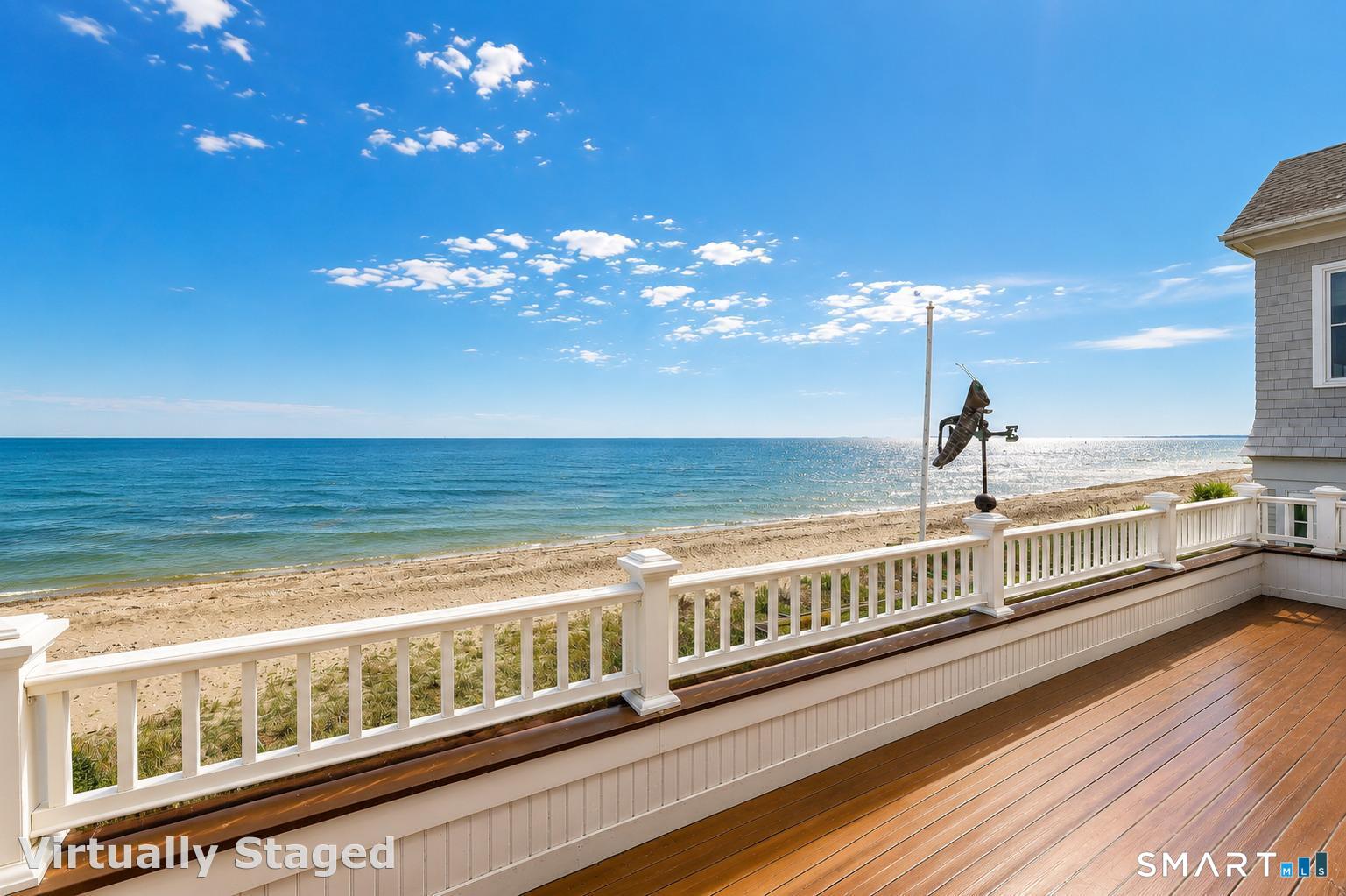 1681 Fairfield Beach Road Fairfield, CT 06824 - Photo 29 of 36 From this elevated deck off the main level great-room, the shoreline falls away to reveal sweeping southeasterly views across Long Island Sound and the ever-changing beauty of the Connecticut coast.