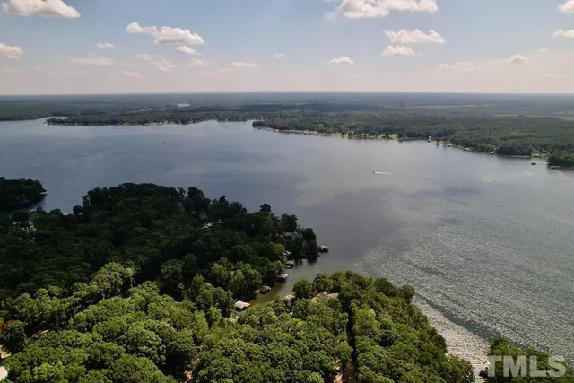a view of a lake from a yard