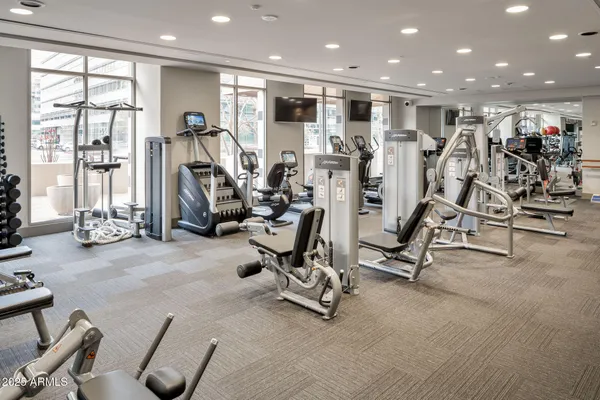 a view of a room with gym equipment