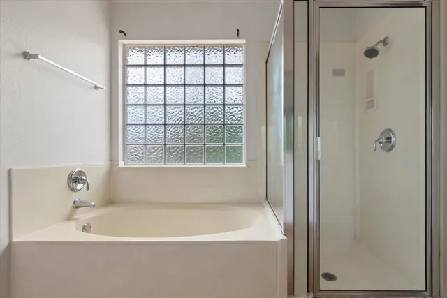 a bathroom with a bathtub