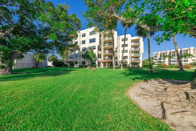 a view of a building from a balcony