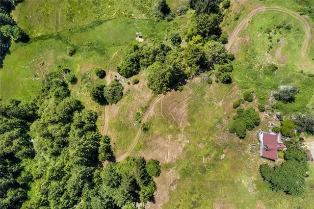 a view of grassy field with mountain