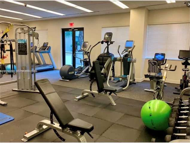 a view of a room with gym equipment