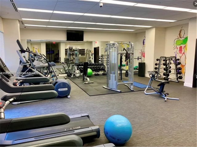 a room with gym equipment