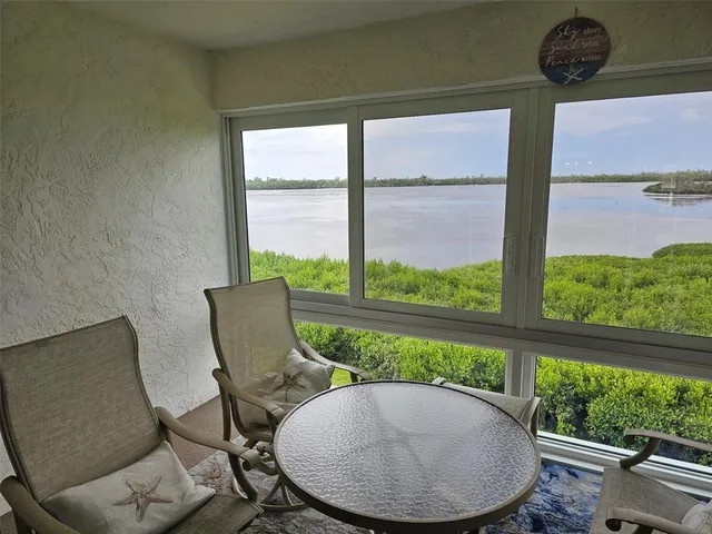 a view of a chairs and table in patio