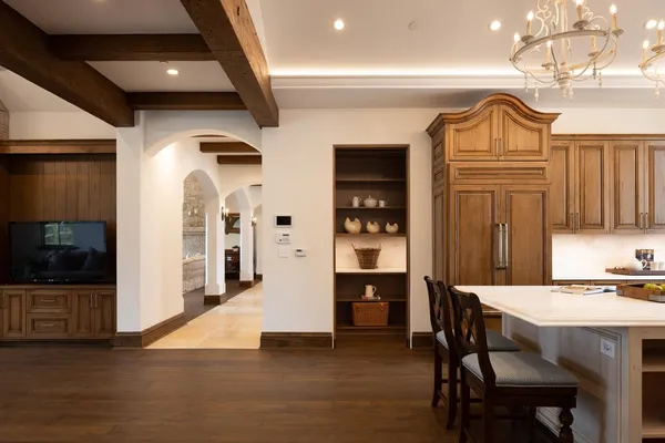 a view of dining area with chandelier