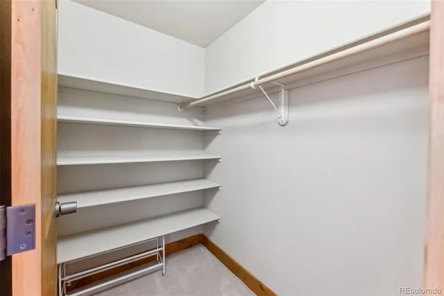 a view of walk in closet with empty racks