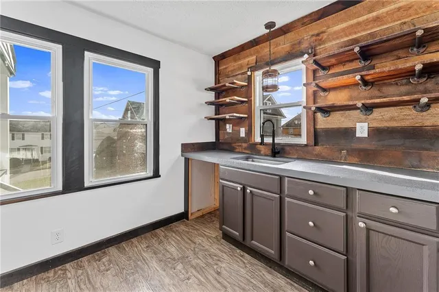 a view of a double vanity and a sink