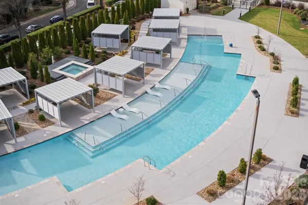 an aerial view of a house with a garden