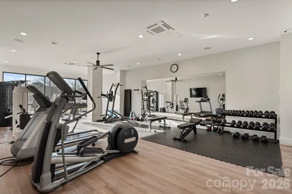 a view of a room with gym equipment