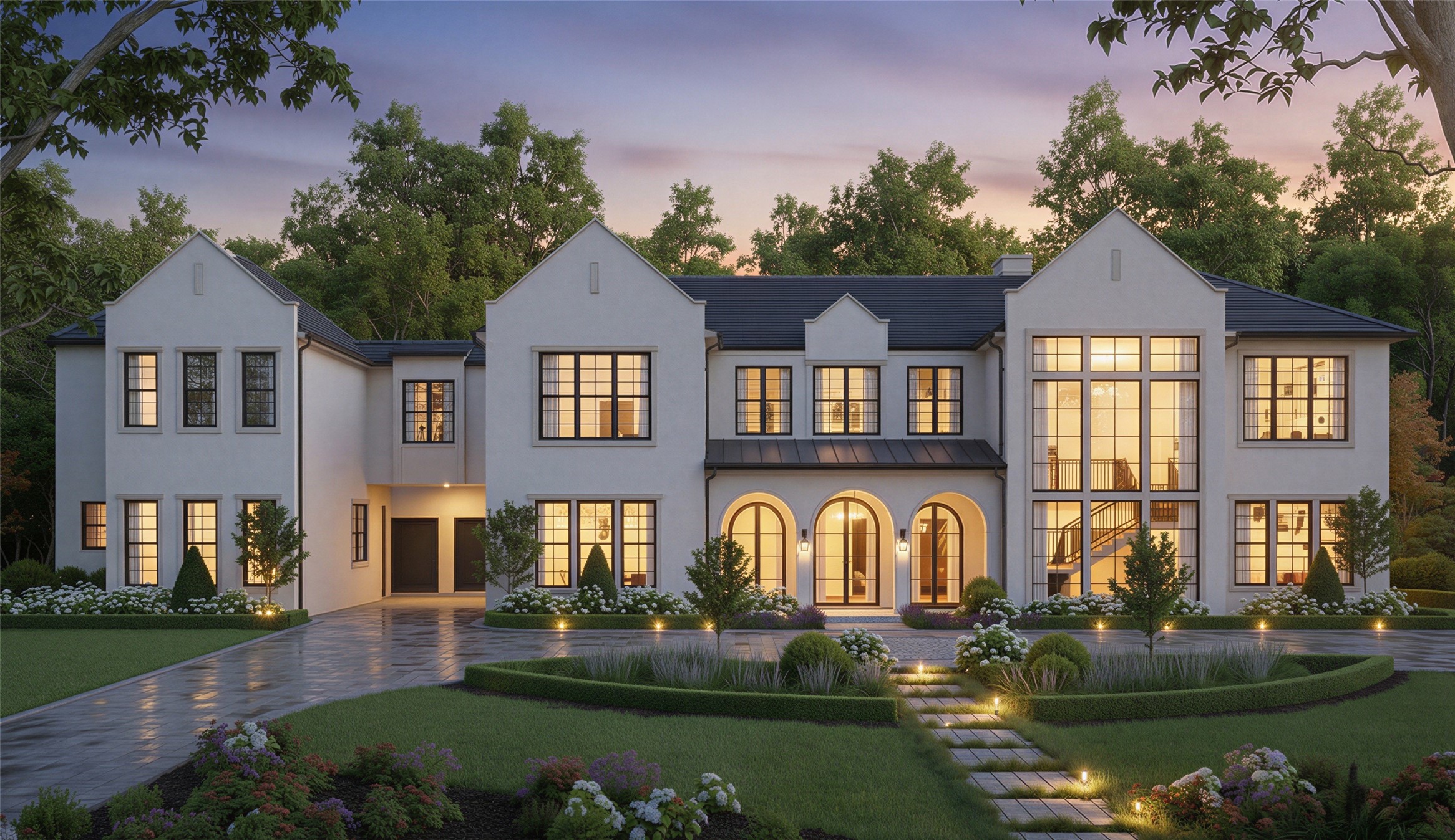 835 Merridel Road Hedwig Village, TX 77024 - Photo 2 of 10 835 Merridel Front Dusk Elevation Rendering